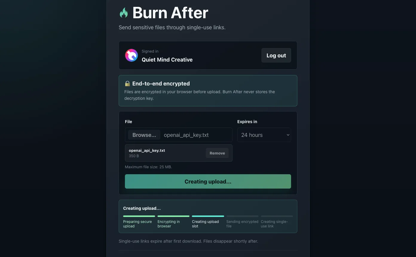 Creating a secure upload with in-browser encryption progress