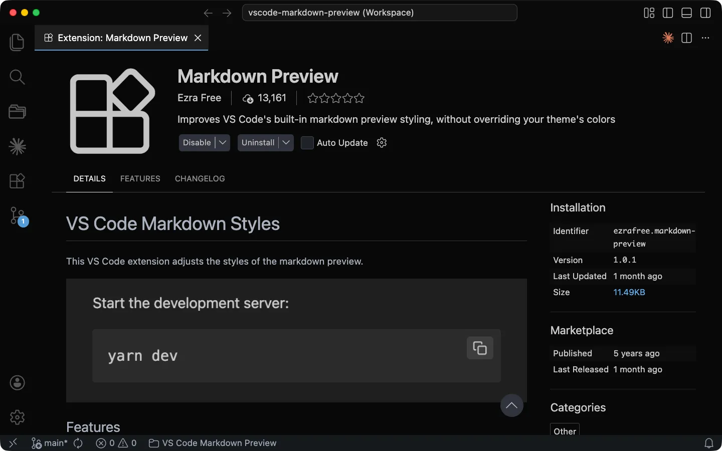 The Markdown Preview VS Code extension