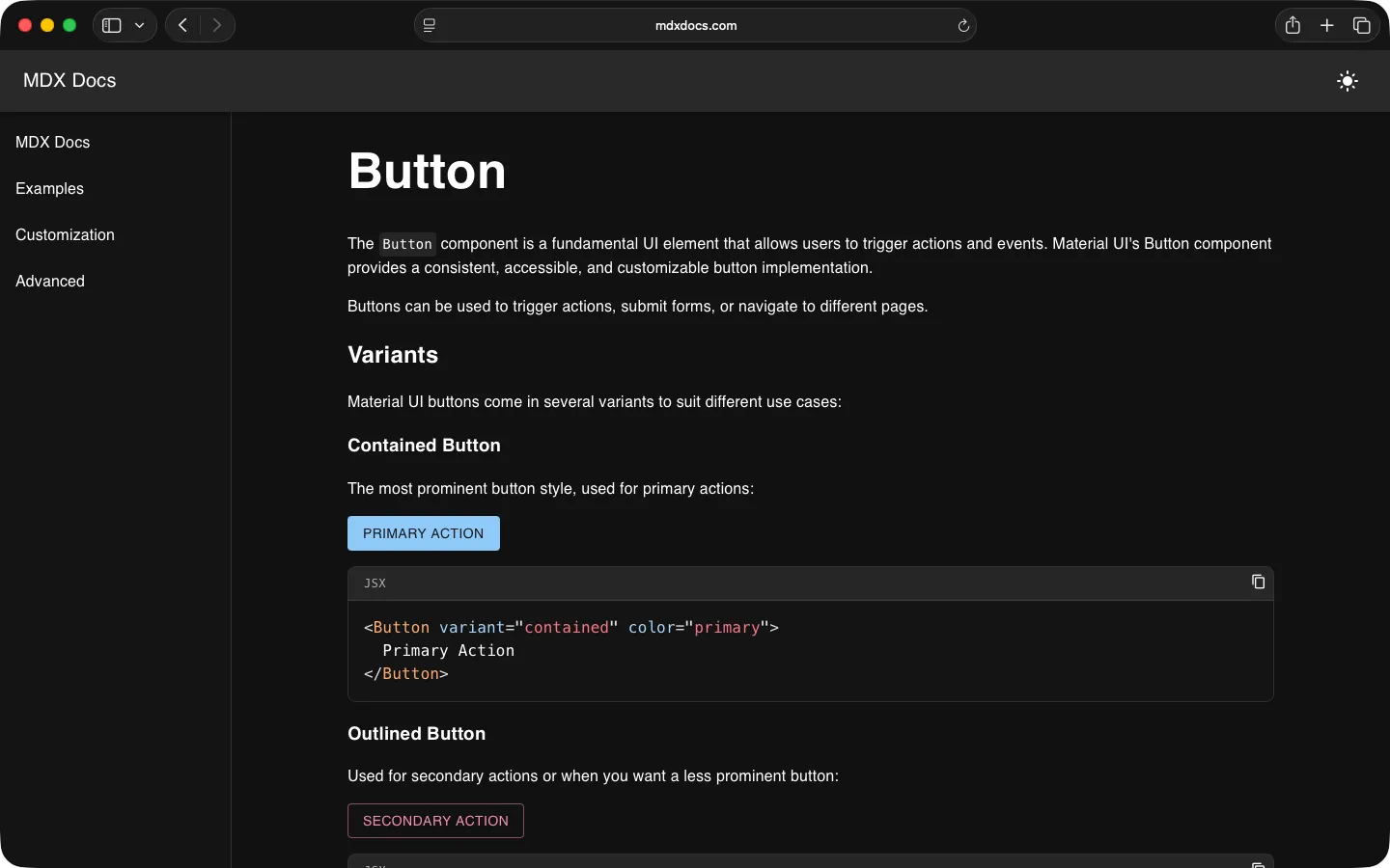 Button component style guide