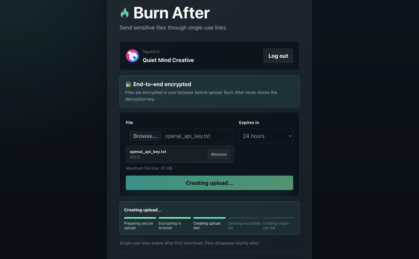 Creating a secure upload with in-browser encryption progress