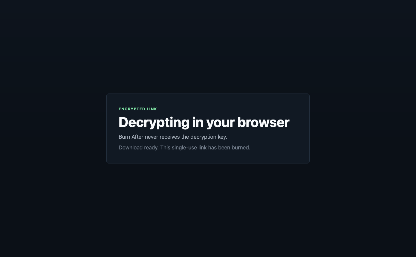 File decrypted in the browser as the single-use link is burned