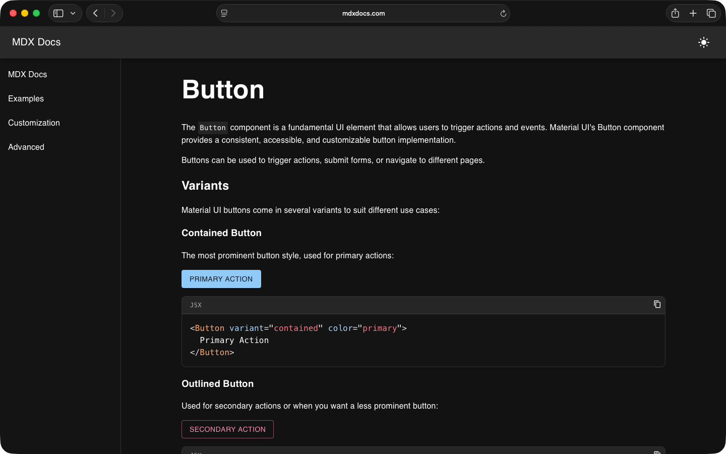 Button component style guide