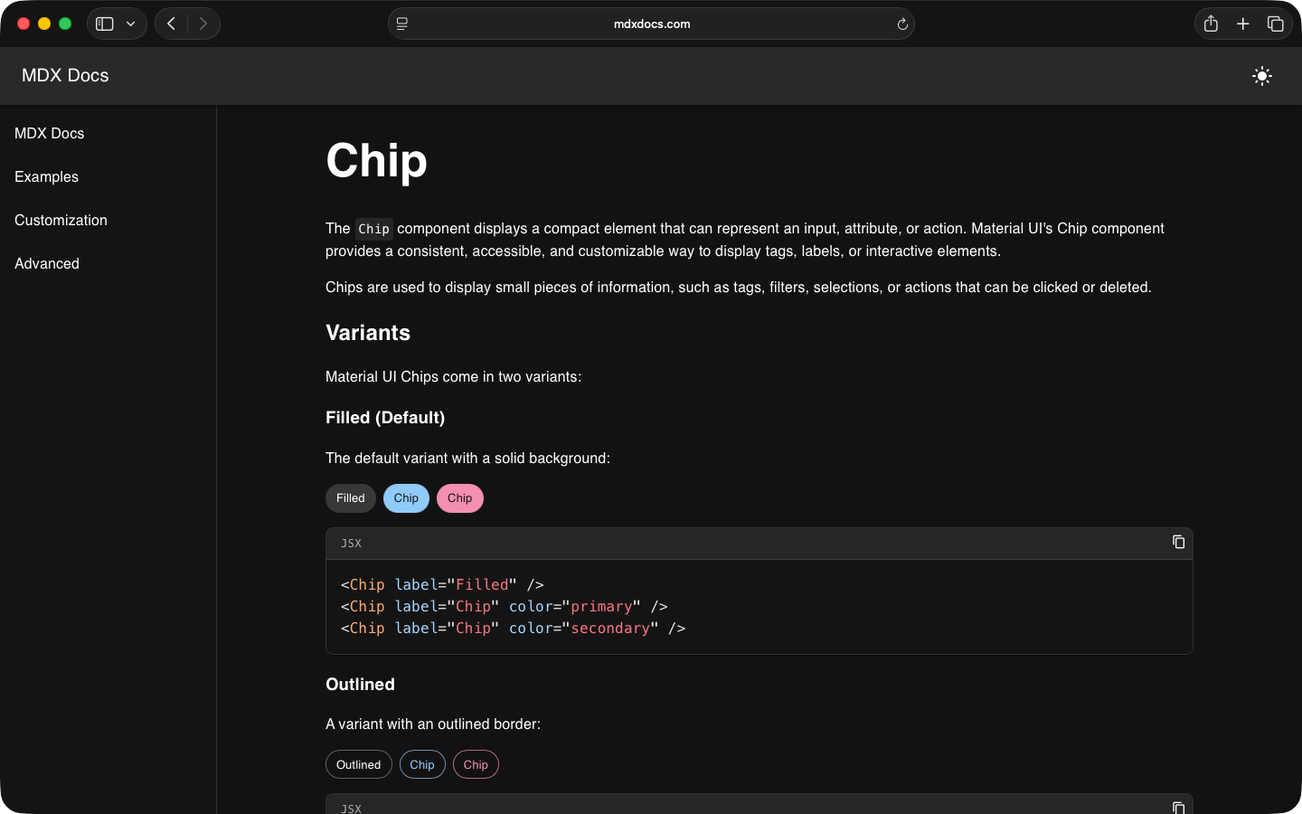 Chip component style guide