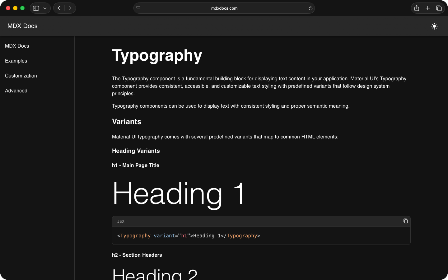 Typography component style guide