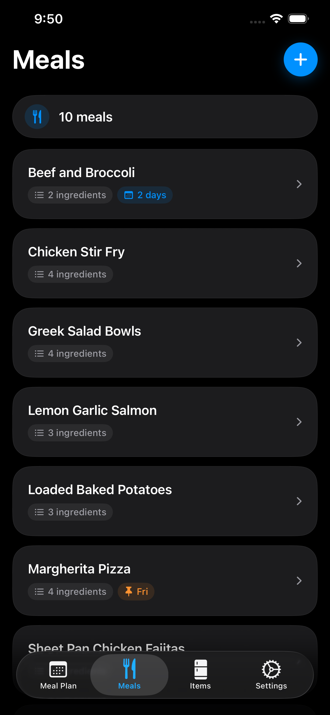 Meal library screen